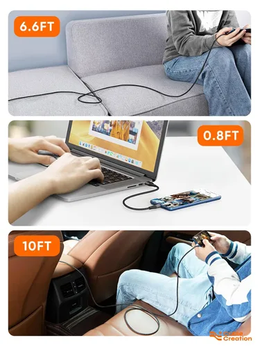 Vista 7 de CableCreation Cable corto USB a USB C de 0.8 pies, cable de carga USB C trenzado para Carplay, Galaxy S23 S23+ S22+ S22 S21 S20 Note 20, MacBook