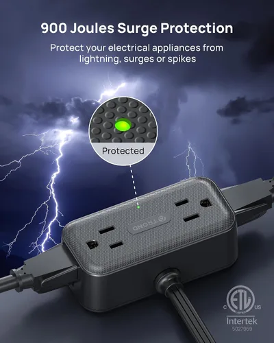 Vista 5 de TROND - Regleta de alimentación con enchufe plano giratorio de 360°, cable de extensión de 3 pies con 4 puertos USB, 4 tomas de CA ampliamente