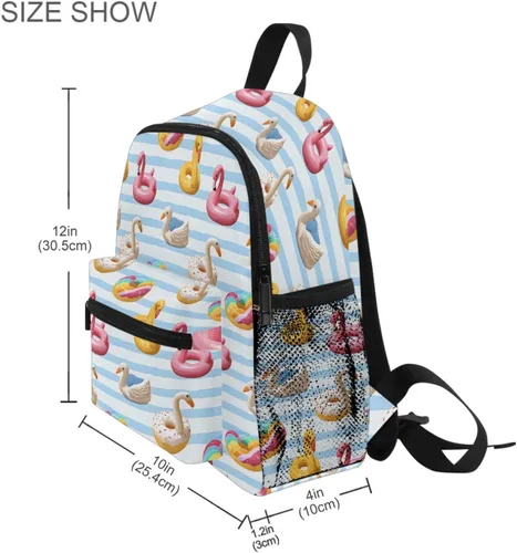 Vista 4 de ALAZA Toddler Backpacks for Boys Girls Flamingo Swan Circlen Bule Stripes Kids Backpack with Chest Clip and Name Tag,S