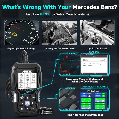 Vista 8 de ANCEL BZ700 Mercedes Benz Sprinter Smart OBD2 - Escáner para coche, lector de códigos para todo el sistema con todos los servicios de reinicio