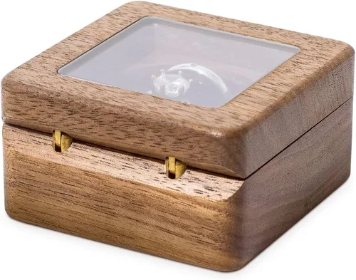 Vista 8 de Wislist Caja de anillos para ceremonia de boda soporte de almohadas de madera para propuesta de boda y compromiso nuez