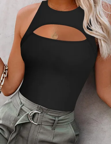 Vista 3 de Saslax Lindos mamelucos de cuello alto sin mangas con espalda cruzada para mujer