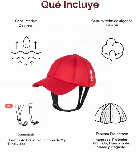 Vista 3 de Ribcap Baseball Cap Red Soft Protective Helmet for Epilepsy & Falls
