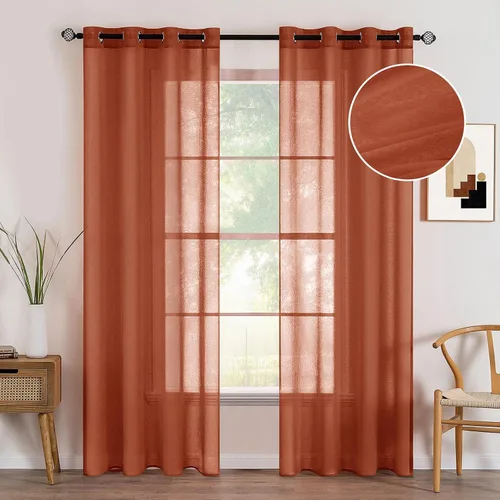 Vista 18 de MIULEE 2 paneles de cortinas semitransparentes beige para ventana, elegantes con ojales en la parte superior, cortinas de gasa
