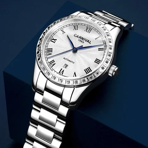 Vista 24 de Reloj mecánico automático para mujer Carnival con banda de acero inoxidable