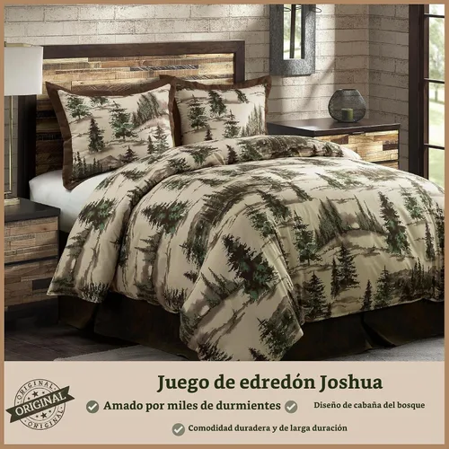 Vista 2 de Paseo Road Cabin Bedding Joshua - Juego de edredón de 3 piezas con fundas de almohada, ropa de cama de bosque Queen, juego de edredón de pinos