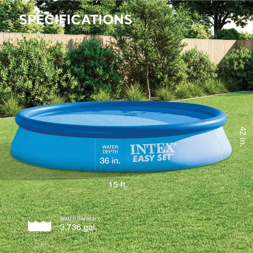 Vista 2 de Intex 26165EH - Juego de piscina inflable portátil de 15 pies x 42 pulgadas para exteriores con escalera, bomba de filtro, cubierta y kit
