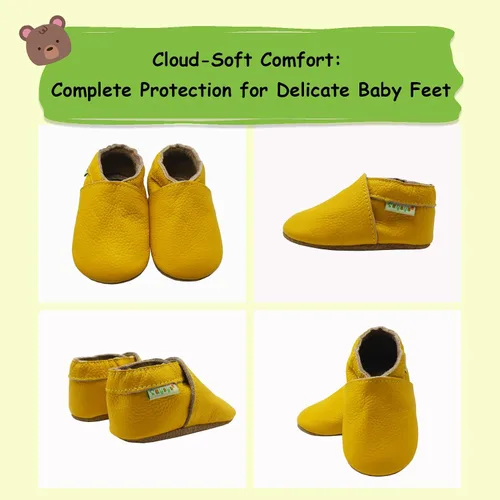 Vista 5 de SAYOYO Leather Infant Slippers Toddler Soft Sole Shoes First Walker Crib Shoes Baby Moccasins for Boys and Girls