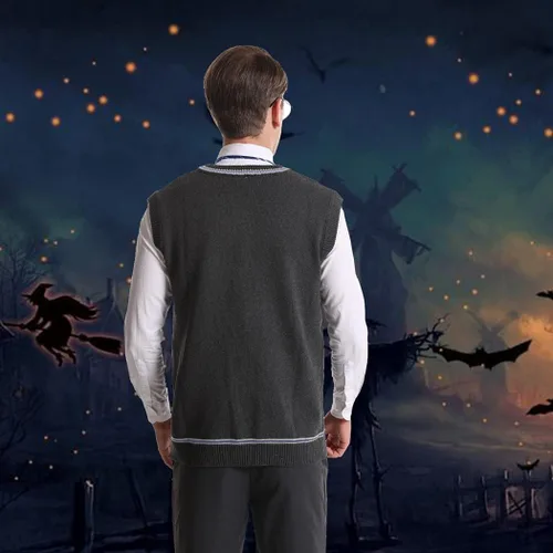 Vista 4 de Laahoem Chaleco unisex para disfraz de cosplay para hombre y mujer, chaleco de otoño e invierno, uniforme escolar, sin mangas, suéter de punto Azul
