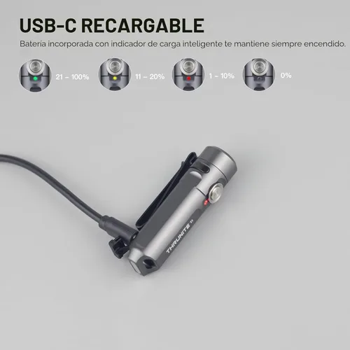 Vista 3 de ThruNite Ti Mini Llavero Linterna USB-C Recargable 650 Lúmenes (Gris)