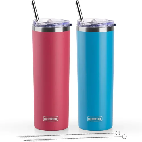 Vista 19 de koodee Vaso Tumbler Delgado de Acero Inoxidable de 20 oz con Aislamiento de Doble Pared, Vaso Tumbler Delgado para Agua para Café, Té (Azul Bebé)