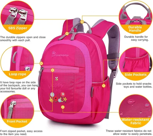 Vista 6 de MOUNTAINTOP Mochila infantil para niños y niñas, bolsa de jardín de infantes preescolar