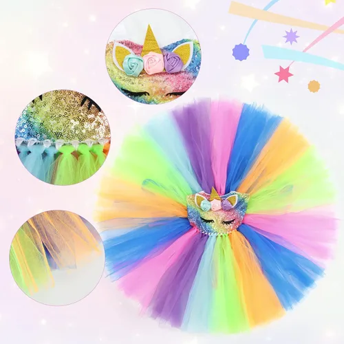Vista 4 de Sequin LED Light Up Unicorn Custome for 4-10Y Girls Birthday Gifts Outfit Unicorn Tutu Dress with Headband and Wings