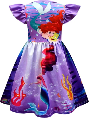 Vista 3 de Vestido de princesa de sirena para niñas, lindos vestidos de dibujos animados de 3 a 8 años