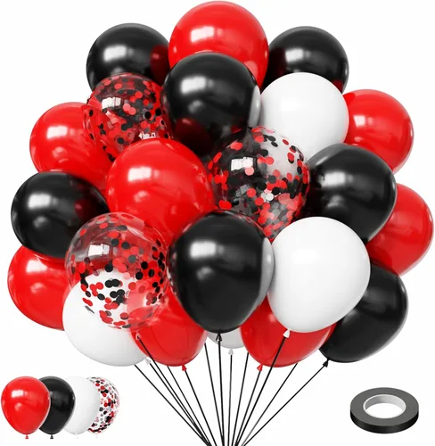 Vista 19 de Globos negros y metálicos plateados, 50 piezas de globos negros y plateados de 12 pulgadas, globos para fiestas para cumpleaños, graduación, Año