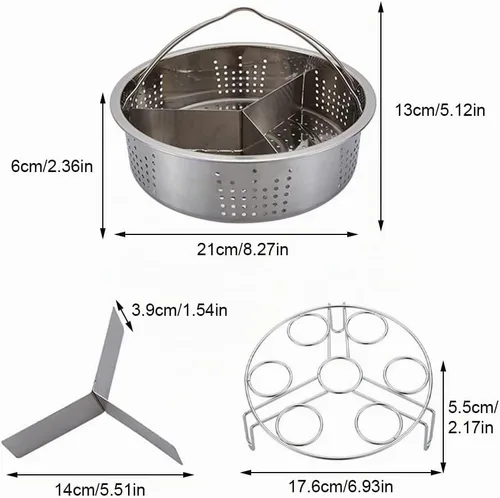 Vista 2 de Cesta de vapor de verduras de acero inoxidable, juego de estante de vapor