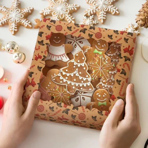 Vista 6 de Spiareal Paquete de 12 Cajas de Galletas de Navidad de 10 x 10 x 2.5 Pulgadas Latas de Galletas con Tapas para Dar Regalos Cajas de Panadería