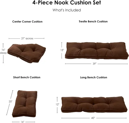 Vista 6 de Greendale Home Fashions Hyatt Kitchen Nook - Juego de cojines surtidos de 4 piezas, color moca