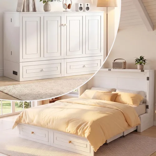 Vista 9 de Mjkone Murphy - Cama de gabinete con colchón plegable de tres piezas Cereza