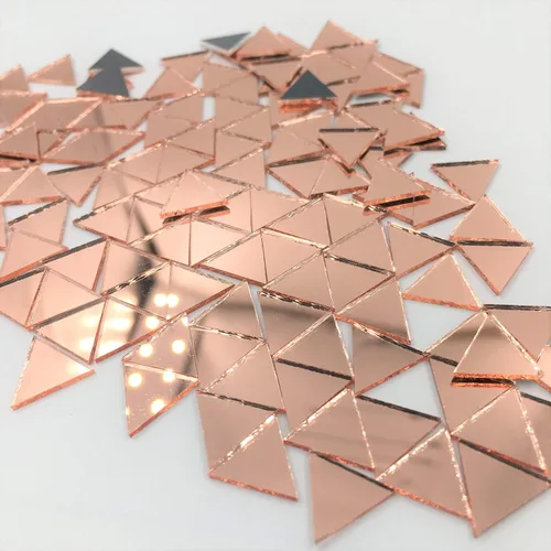 Vista 3 de Mosaico de espejo de forma triangular de 0.591 in, oro rosa, espejo artesanal, 120 piezas