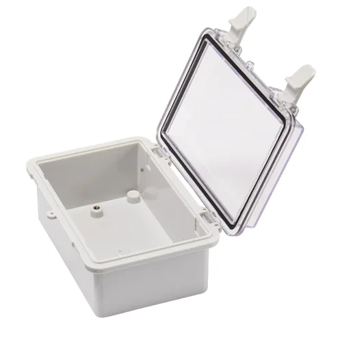 Vista 6 de Caja de conexiones ABS de 5.906 x 3.937 x 2.756 in con cierre de plástico transparente con bisagras, carcasa impermeable IP67 con soporte de pared