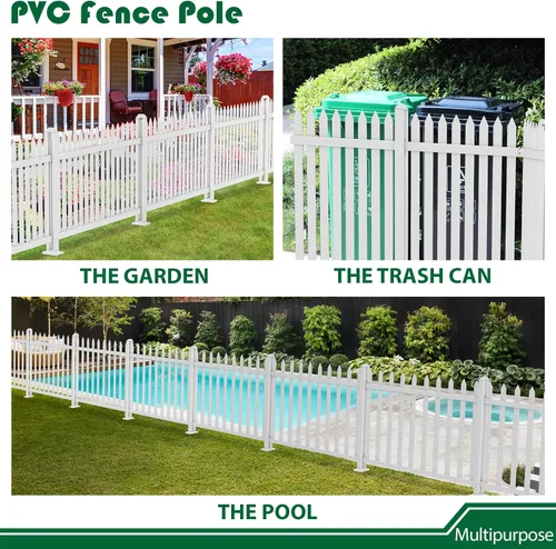 Vista 6 de Valla de vinilo para jardín al aire libre, poste de 30 pulgadas para valla de PVC de piquete blanco recto, patio, accesorios decorativos para aire