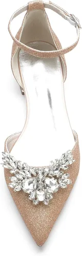 Vista 3 de HKMFLYY Zapatos de boda con purpurina puntiaguda para mujer, zapatos planos cómodos con diamantes de imitación para novia, zapatos planos de noche