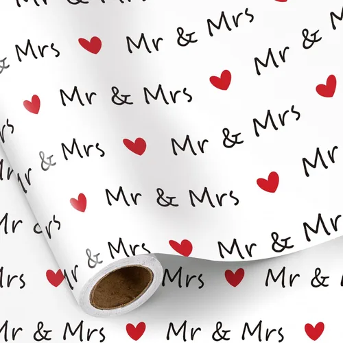 Vista 16 de RUSPEPA - Rollo de papel para envolver regalos de boda, mini rollo, diseño en blanco y negro de Sr. y Sra. con patrón de corazón y flecha, papel