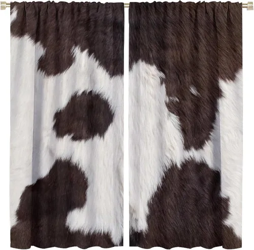 Vista 9 de Cortina opaca de vaca, estampado de animales, azteca occidental, rústica, granja, granja, bolsillo para barra, cortina para dormitorio, sala
