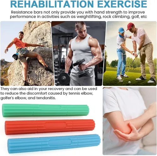 Vista 5 de 3 barras de resistencia flexibles, obstrucción de torsión, agarre de mano, barras de resistencia para golfistas, tendinitis en codo, muñeca