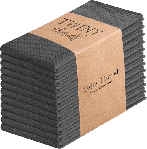 Vista 8 de TWINY threads Juego de toallas de cocina con diseño de diamante, 100% algodón, trapos grandes y trapos de lavado, absorbentes de secado rápido
