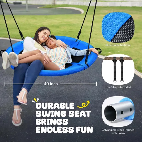 Vista 5 de Trekassy Columpio de árbol de platillo de 700 libras de 40 pulgadas para niños y adultos, textileno al aire libre con 2 correas para colgar