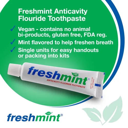 Vista 2 de 144 tubos de pasta dental Freshmint® con flúor anticaries de 1.5 onzas, los tubos no tienen cajas individuales para ahorrar más