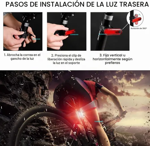 Vista 4 de Paquete de 2 luces traseras de bicicleta recargables USB-C para montar de noche, luces traseras de bicicleta, luces delanteras y traseras