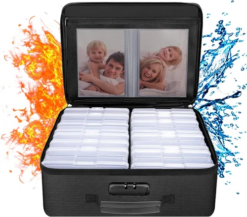 Vista 12 de ENGPOW Caja de almacenamiento de fotos ignífuga de 5200 °F con 16 fundas interiores de 4 x 6 pulgadas (transparente), organizador de fotos