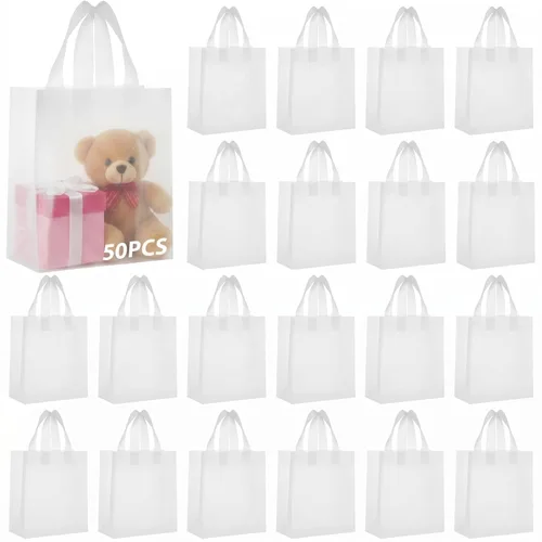 Vista 23 de Amylove 80 bolsas de regalo transparentes a granel con asa, bolsa de plástico esmerilado, embalaje reutilizable, envoltura de golosinas