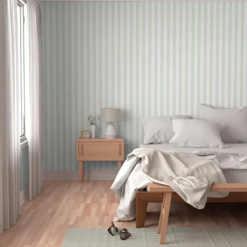 Vista 5 de Spoonflower Papel tapiz para despegar y pegar, diseño de rayas verdes verticales descoloridas, rayas verdes de verano, casa de campo, papel pintado