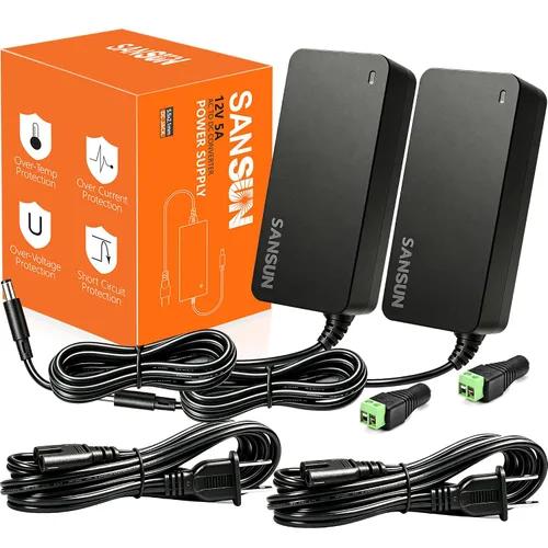 Vista 7 de Fuente de alimentación de 12 V 5 A, CA 120 V a CC 12 V convertidor de conector de 0.217 x 0.083 in, controlador LED de 12 voltios, adaptador