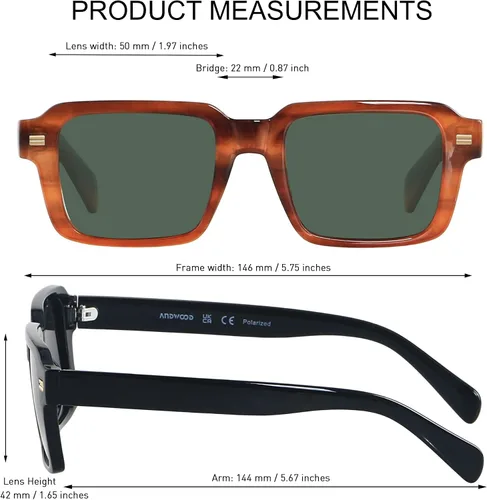 Vista 5 de ANDWOOD Gafas de sol polarizadas cuadradas retro de los años 70 y 80 para mujeres y hombres, persianas rectangulares vintage