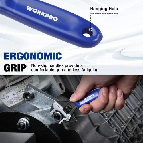 Vista 8 de WORKPRO Llave ajustable mini de 4 pulgadas, llave de mandíbula ancha de acero Cr-V con óxido negro para tuercas pequeñas, escalas métricas y SAE
