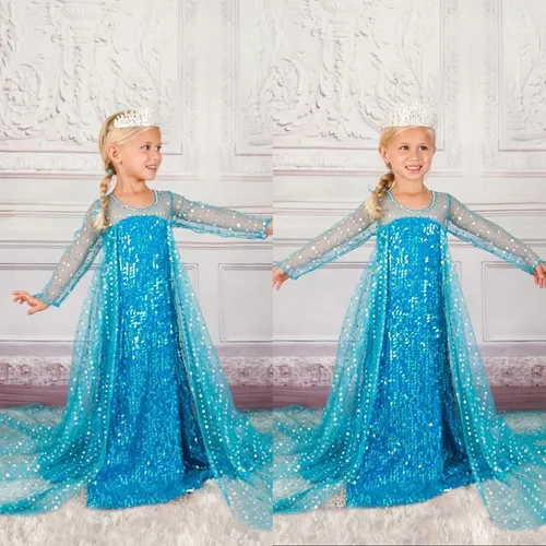 Vista 9 de TPMG Elsa Costume Dress for Girls 3T-10Y with Kids Frozen Crown Wand Gloves for Halloween Birthday Dress Up Pretend Play