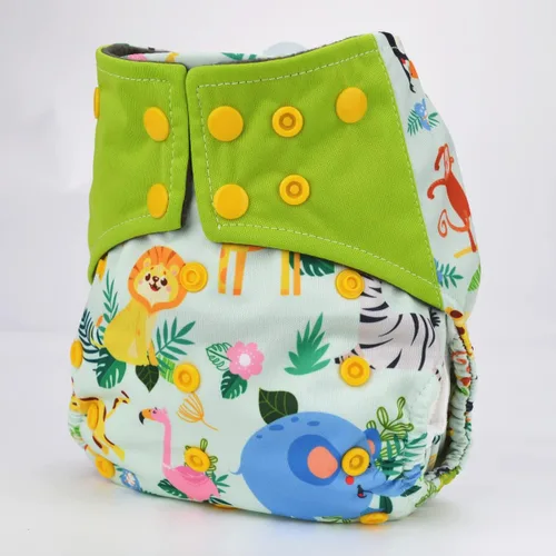 Vista 2 de Pañal de tela de bolsillo para bebé, refuerzos dobles, reutilizable, lavable, 8 lbs-36 lbs (animales del zoológico)