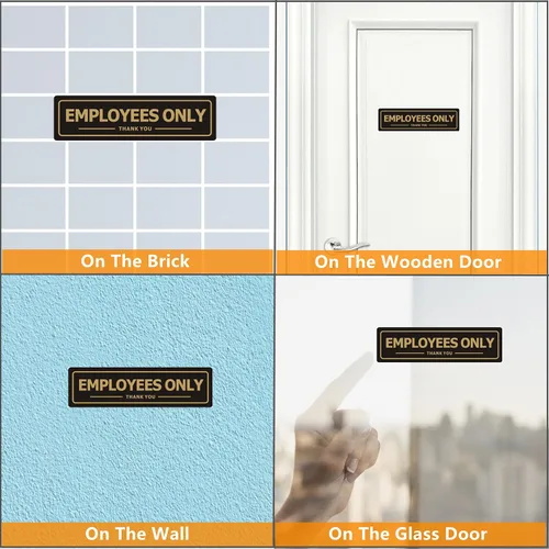 Vista 3 de Letrero de solo empleados, paquete de 2 letreros para puerta de oficina para pared de tiendas de negocios, metal de aluminio con fuerte autoadhesivo
