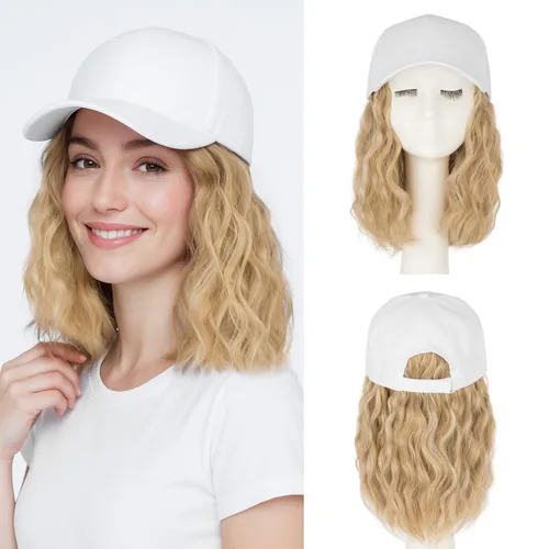 Vista 34 de SEGO - Peluca de gorra con pelo adjunto para mujer, gorra negra de béisbol con extensiones de pelo, gorra de béisbol larga y ondulada con ajuste