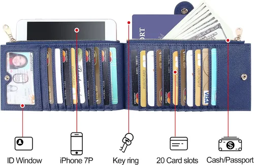 Vista 3 de Badiya Womens Wallet RFID Blocking Bifold Multi Card Holder Wallets Solid