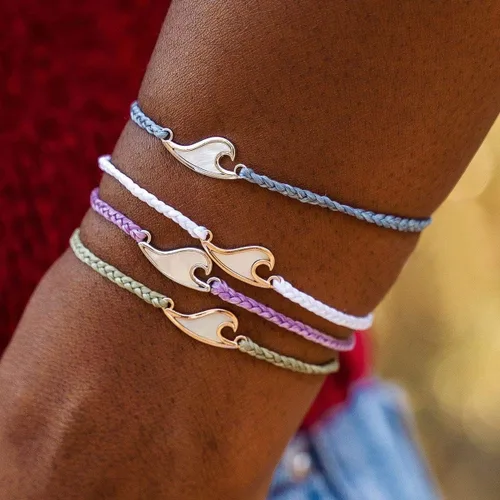Vista 4 de Pura Vida Pulsera de plata o oro rosa con ondas de nácar 100% impermeable, banda ajustable, no conocido