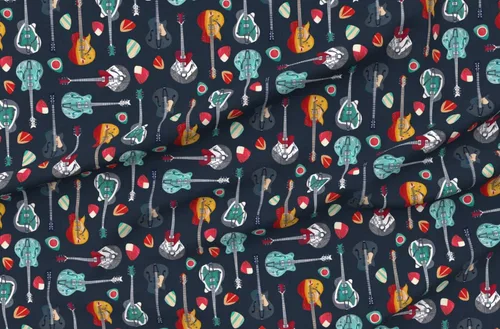 Vista 4 de Spoonflower Tela - Guitar Rock Retro Vintage Instrumento Musical Talento Musical Poco Impreso en Tela de Gasa Fat Quarter - Costura Ropa de Moda