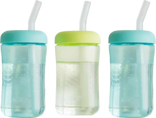 Vista 10 de The First Years Squeeze & Sip - Vaso con popote de silicona, color verde y morado Spill-Proof Toddler Training Cups, Dishwasher Safe, 7 oz, 2