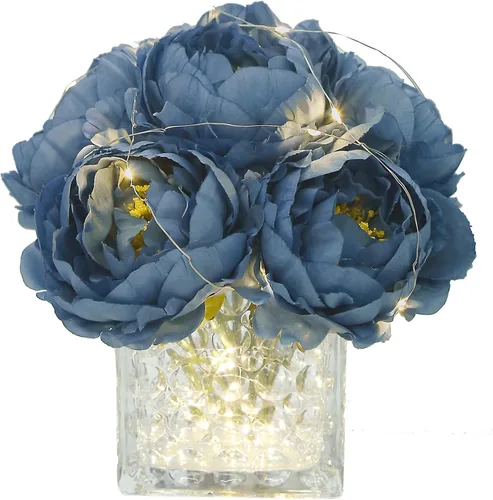 Vista 10 de Centros de Mesa de Flores de Peonía de Seda Artificial Arreglo Floral Falso en Florero de Vidrio para Decoración de Mesa de Boda en Casa (Champán)