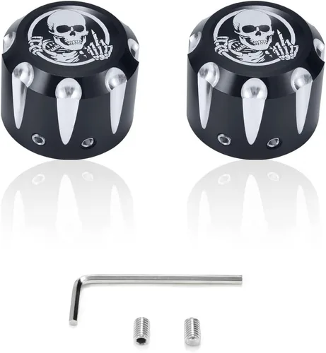 Vista 5 de Juego de 2 tapas de tuerca de eje delantero, juego de tapas de eje, tapa de tuerca de eje delantero de aluminio CNC estilo calavera, compatible